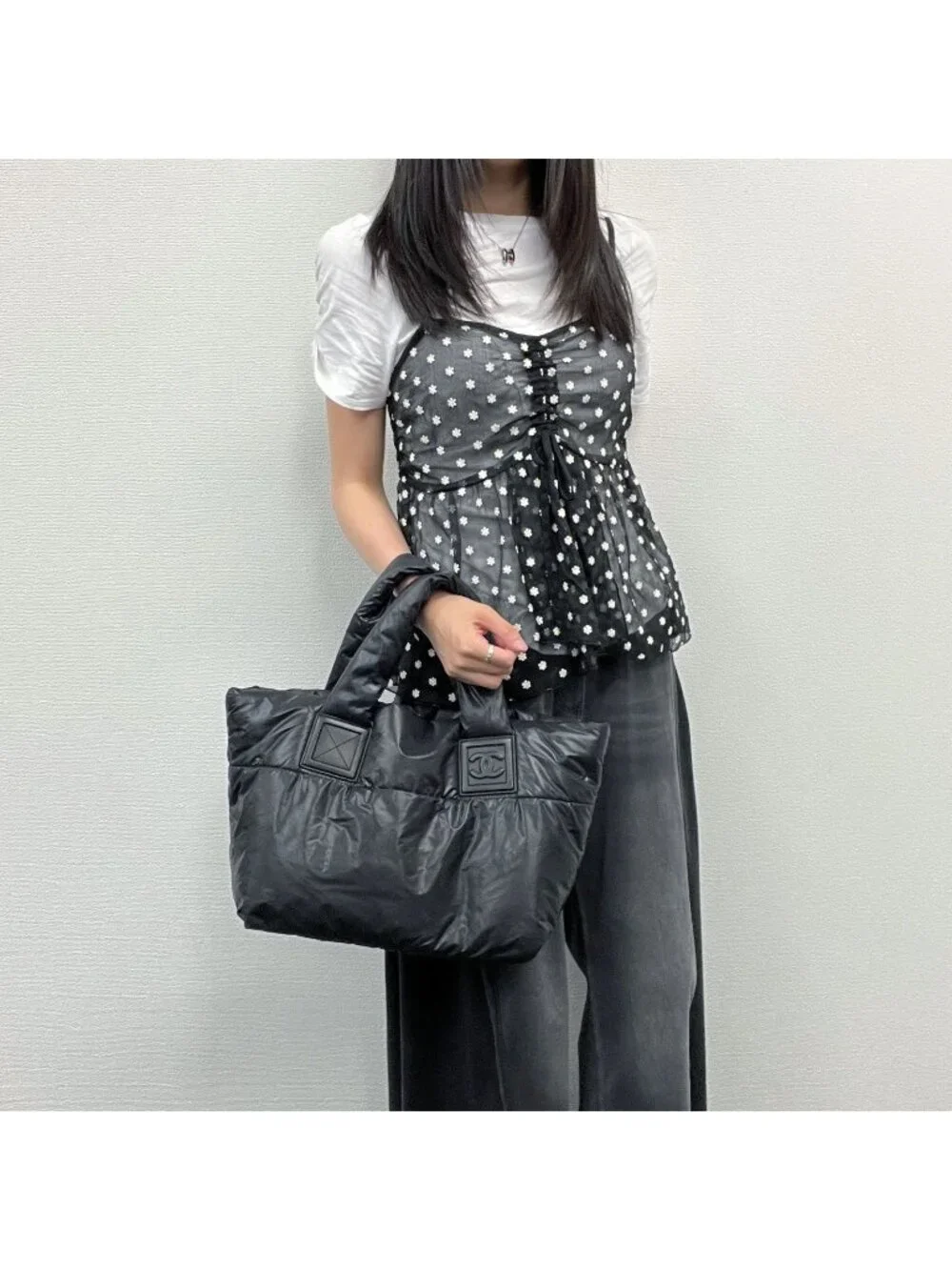 Chanel CC Logo Handbag Nylon Black Vintage